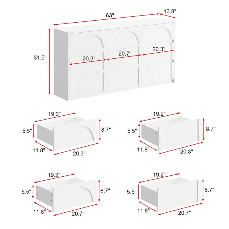 Commode blanche à 9 tiroirs avec dispositif anti-basculement