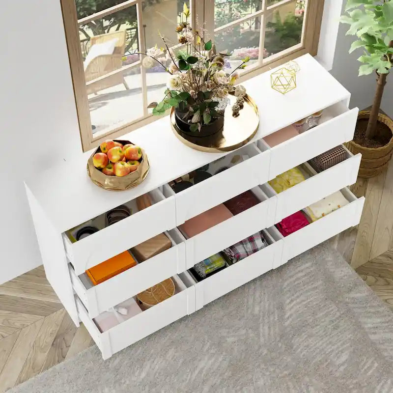 Commode blanche à 9 tiroirs avec dispositif anti-basculement